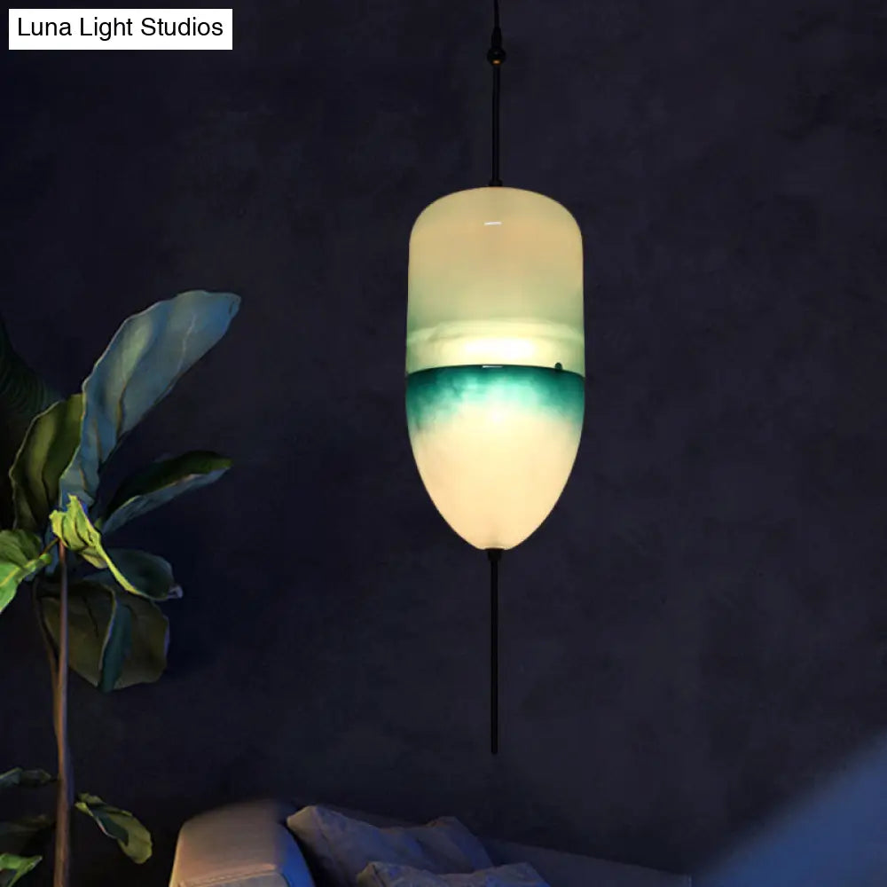 Modern Blue Teardrop Pendant Lamp With Glass Shade In White/Warm Light / White D