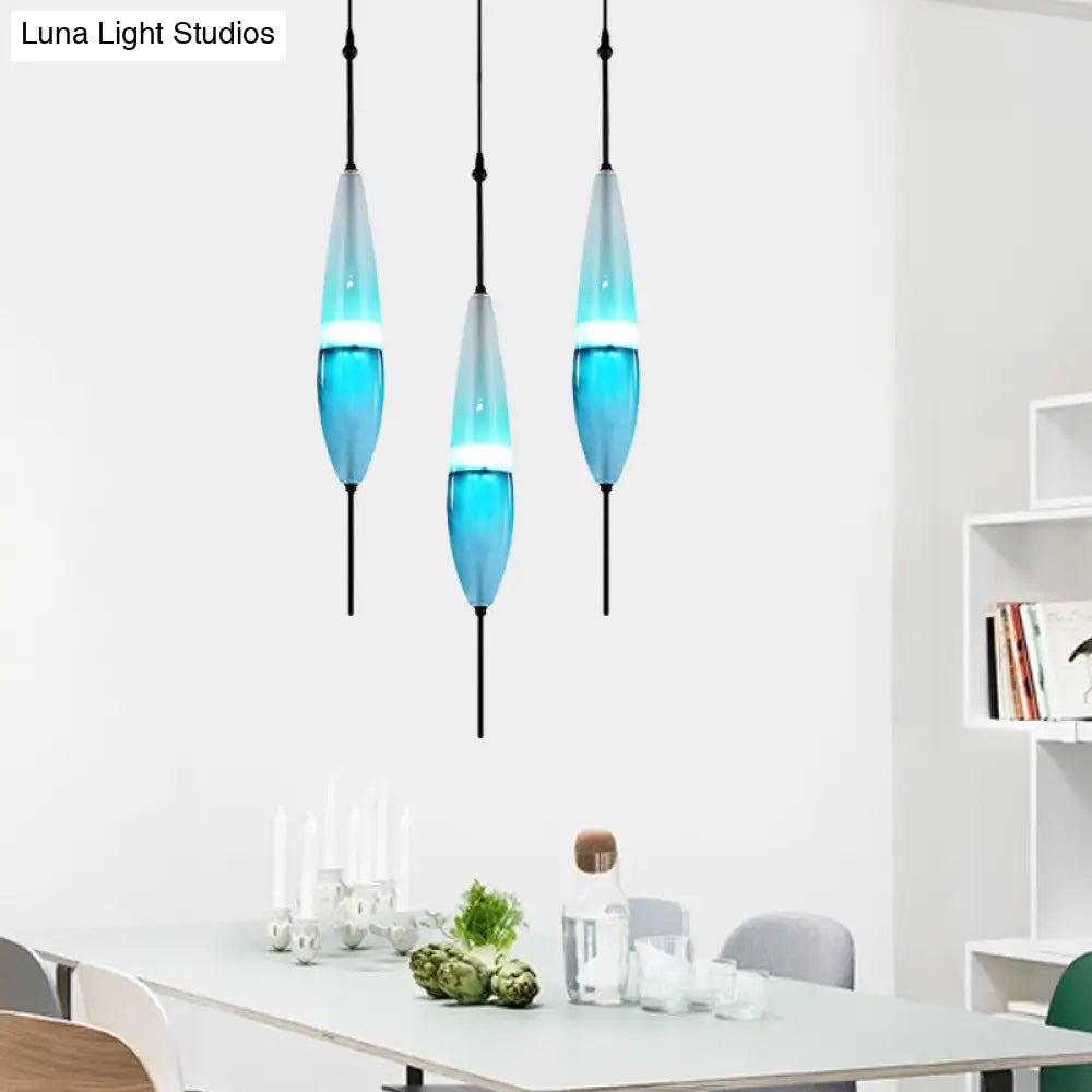 Modern Teardrop Pendant Light In Blue With White/Warm Glass Shade