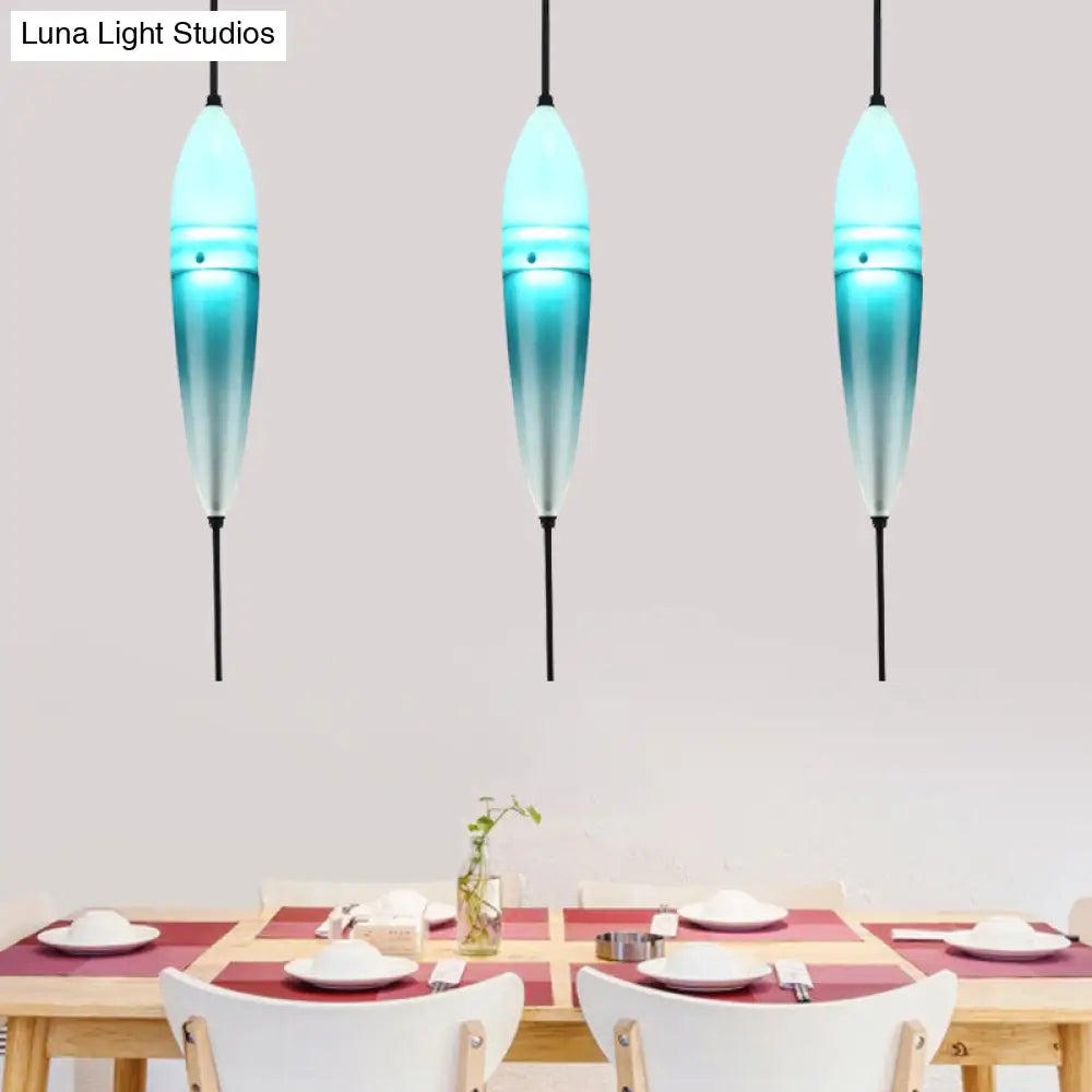 Modern Teardrop Pendant Light In Blue With White/Warm Glass Shade