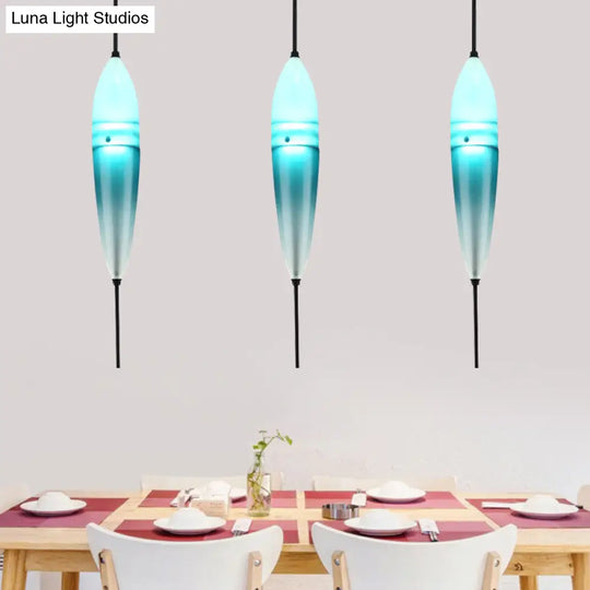 Modern Teardrop Pendant Light In Blue With White/Warm Glass Shade