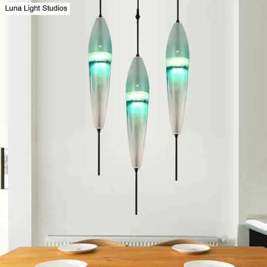 Modern Teardrop Pendant Light In Blue With White/Warm Glass Shade