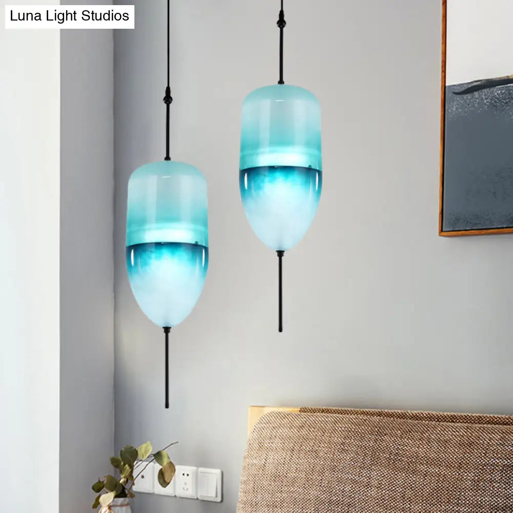 Modern Blue Teardrop Pendant Lamp With Glass Shade In White/Warm Light