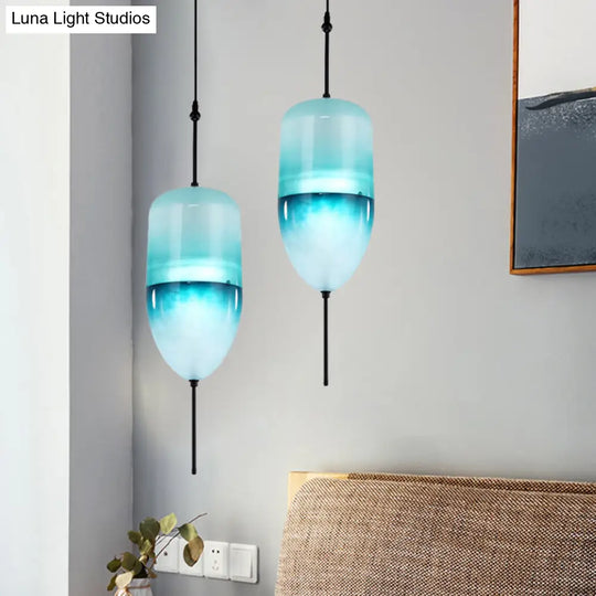 Modern Blue Teardrop Pendant Lamp With Glass Shade In White/Warm Light