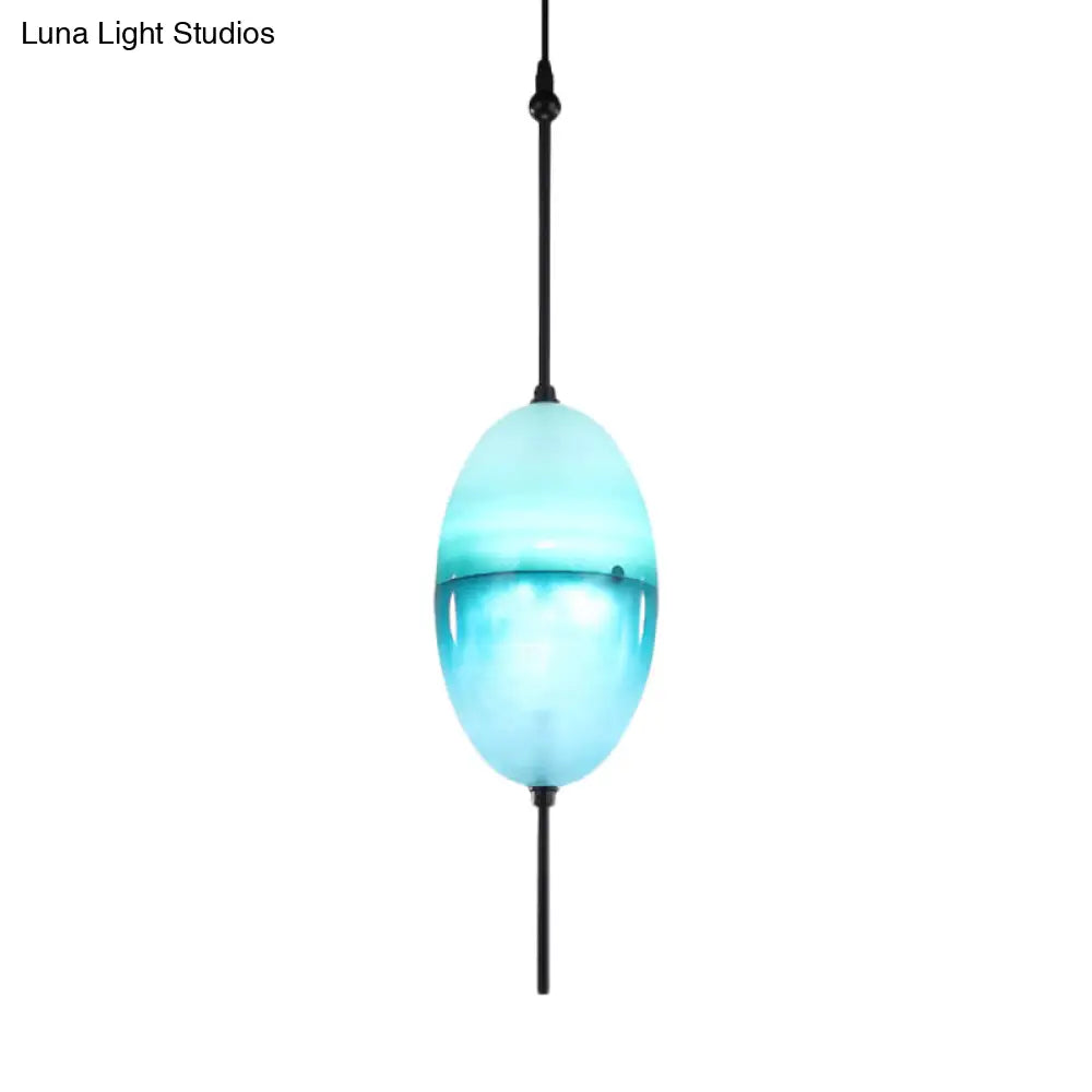 Modern Teardrop Pendant Light In Blue With White/Warm Glass Shade