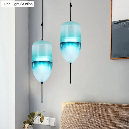 Modern Teardrop Pendant Light In Blue With White/Warm Glass Shade