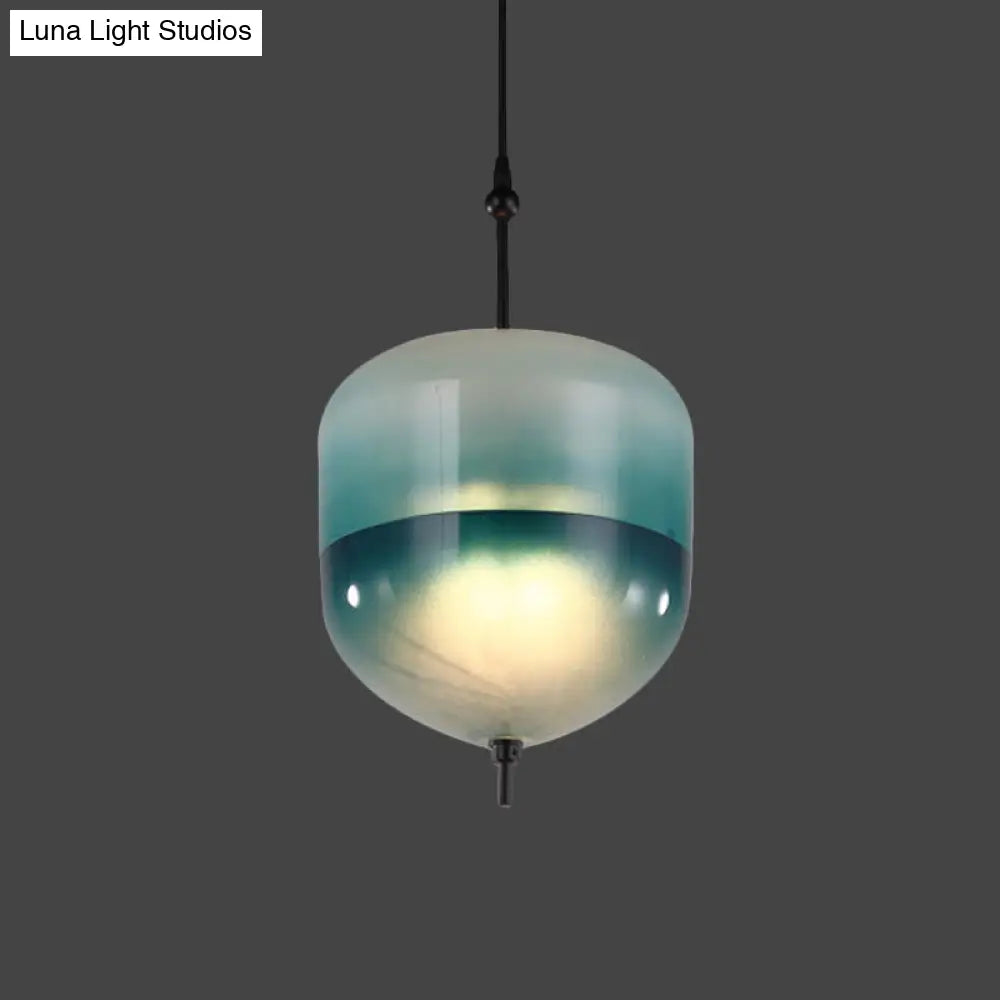 Modern Teardrop Pendant Light In Blue With White/Warm Glass Shade