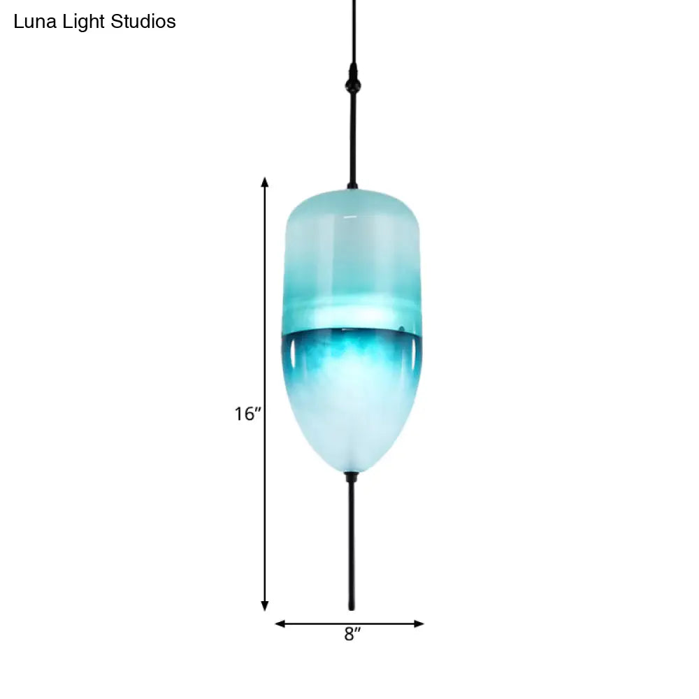 Modern Teardrop Pendant Light In Blue With White/Warm Glass Shade