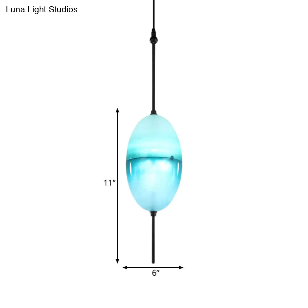 Modern Blue Teardrop Pendant Lamp With Glass Shade In White/Warm Light