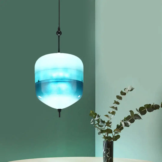 Modern Teardrop Pendant Light In Blue With White/Warm Glass Shade / White B