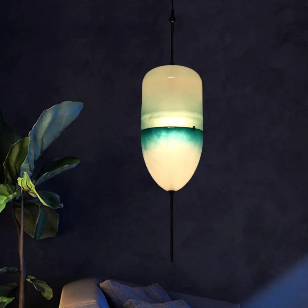 Modern Teardrop Pendant Light In Blue With White/Warm Glass Shade / White D