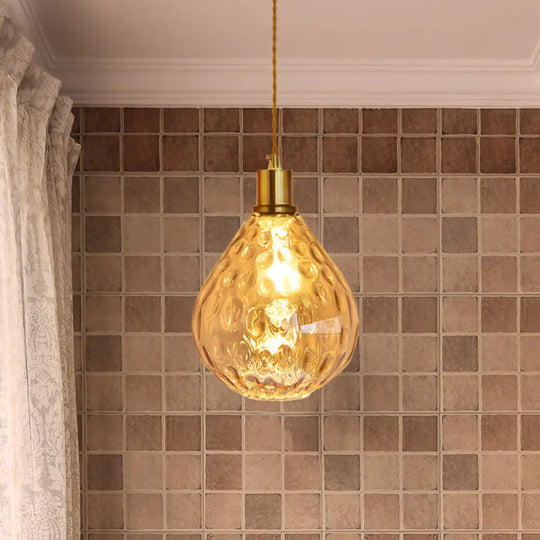 Modern Teardrop Pendant Light With Lattice Glass - Amber/Smoky 1 Bulb Hanging Fixture Amber