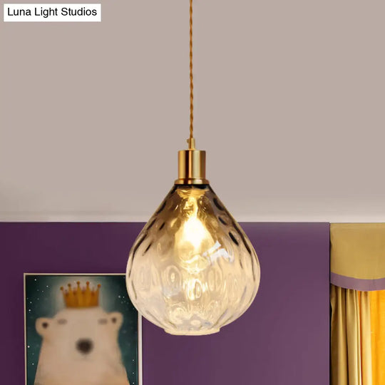Modernist Lattice Glass Teardrop Pendant Light With Amber/Smoky Bulb Hangs Elegantly