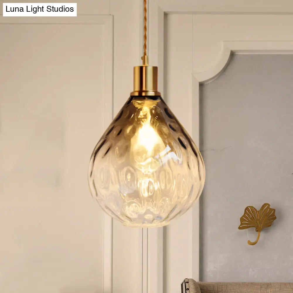 Modernist Lattice Glass Teardrop Pendant Light With Amber/Smoky Bulb Hangs Elegantly Smoke Gray