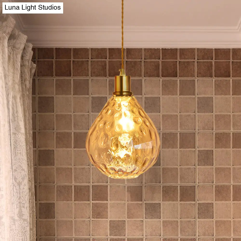 Modernist Lattice Glass Teardrop Pendant Light With Amber/Smoky Bulb Hangs Elegantly Amber