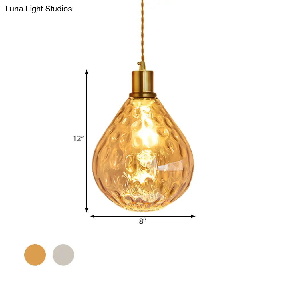 Modern Teardrop Pendant Light With Lattice Glass - Amber/Smoky 1 Bulb Hanging Fixture