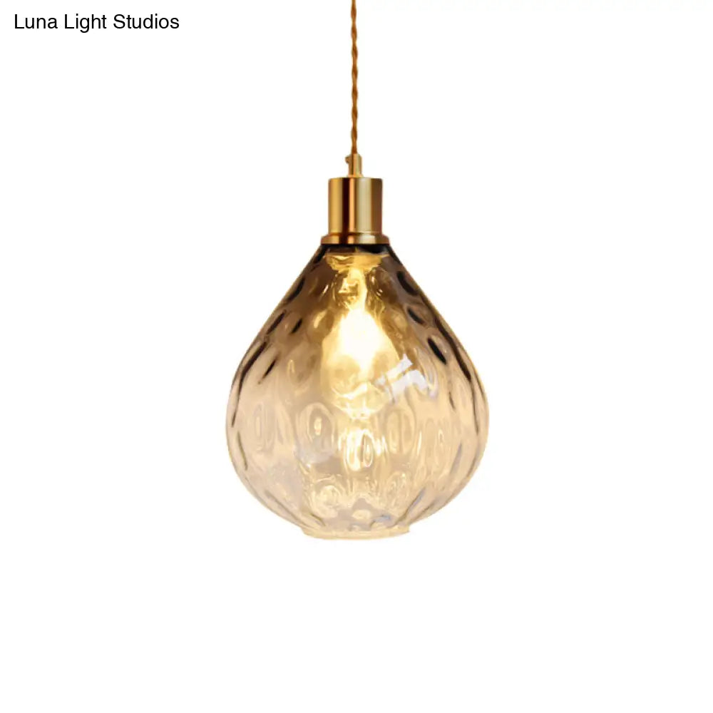 Modernist Lattice Glass Teardrop Pendant Light With Amber/Smoky Bulb Hangs Elegantly