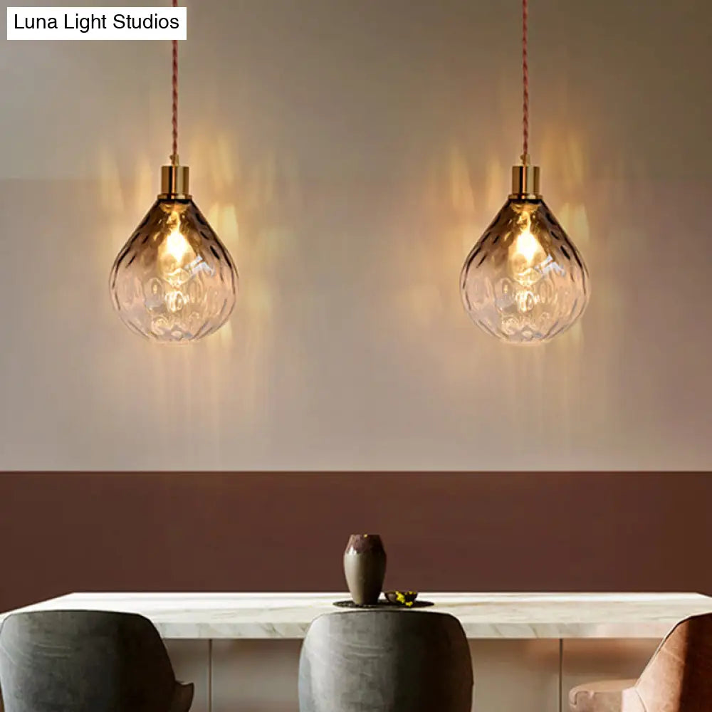 Modern Teardrop Pendant Light With Lattice Glass - Amber/Smoky 1 Bulb Hanging Fixture