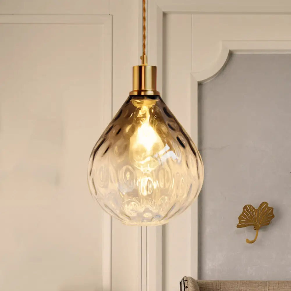 Modern Teardrop Pendant Light With Lattice Glass - Amber/Smoky 1 Bulb Hanging Fixture Smoke Gray