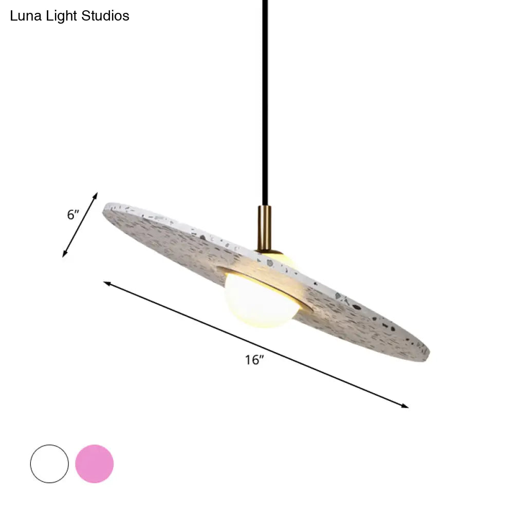 Modern Terrazzo Suspension Light: Round Disc Pendant Lamp For Restaurants - 1-Bulb White/Pink