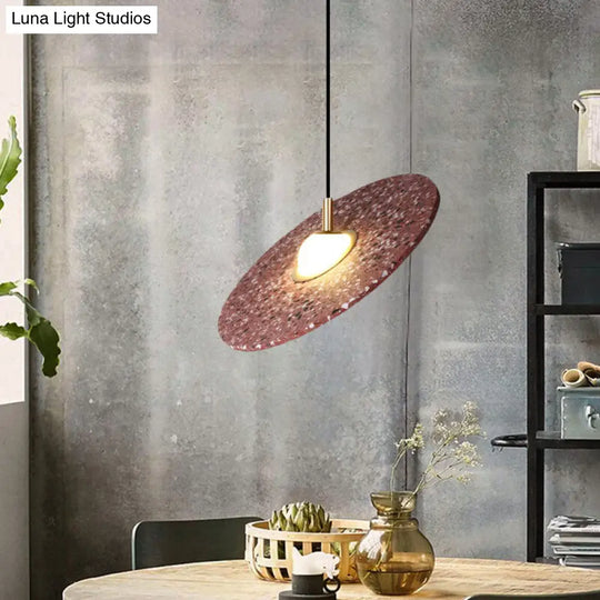 Modern Terrazzo Suspension Light: Round Disc Pendant Lamp For Restaurant - White/Pink Shade Single