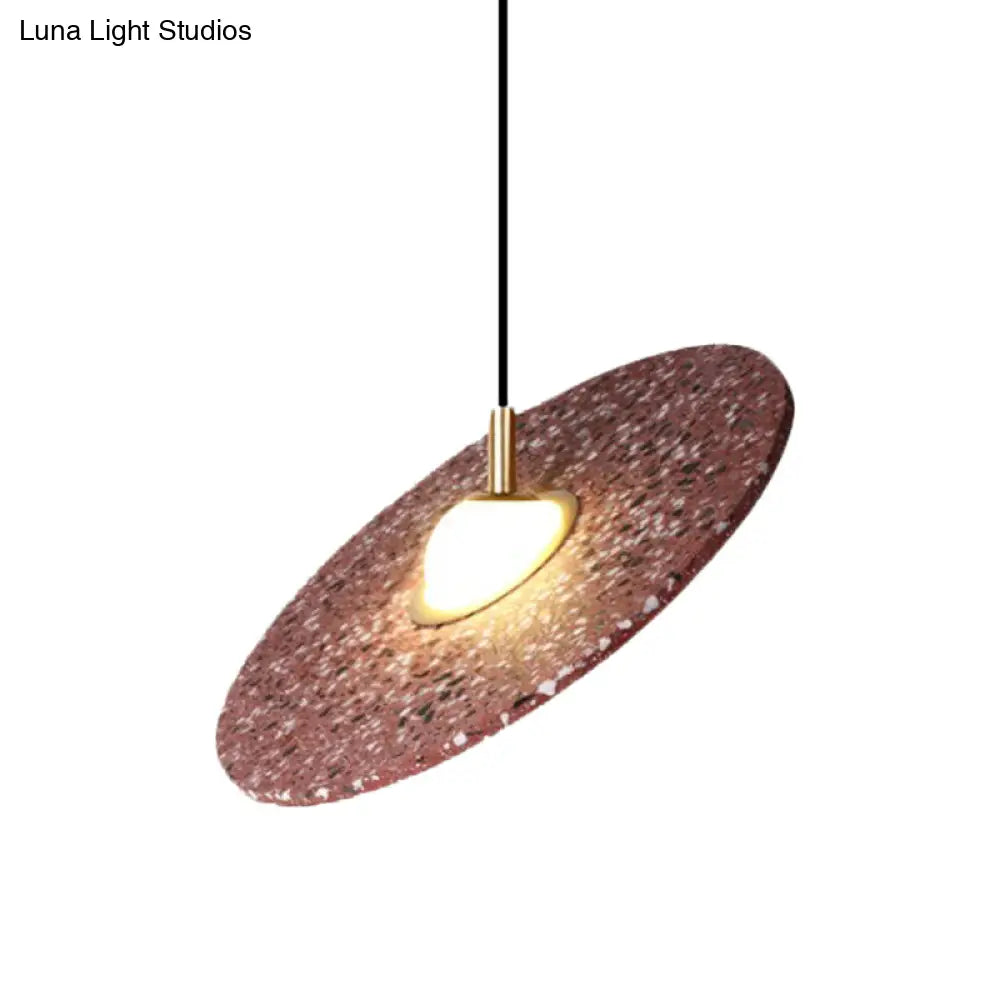 Modern Terrazzo Suspension Light: Round Disc Pendant Lamp For Restaurants - 1-Bulb White/Pink