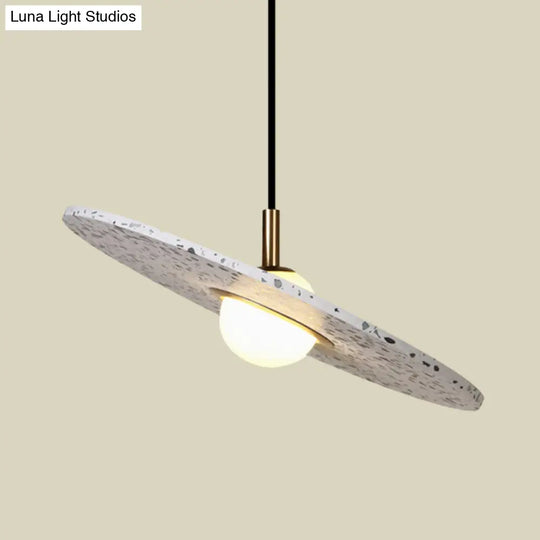 Modern Terrazzo Suspension Light: Round Disc Pendant Lamp For Restaurant - White/Pink Shade Single