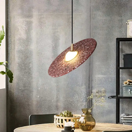 Modern Terrazzo Suspension Light: Round Disc Pendant Lamp For Restaurants - 1-Bulb White/Pink Pink