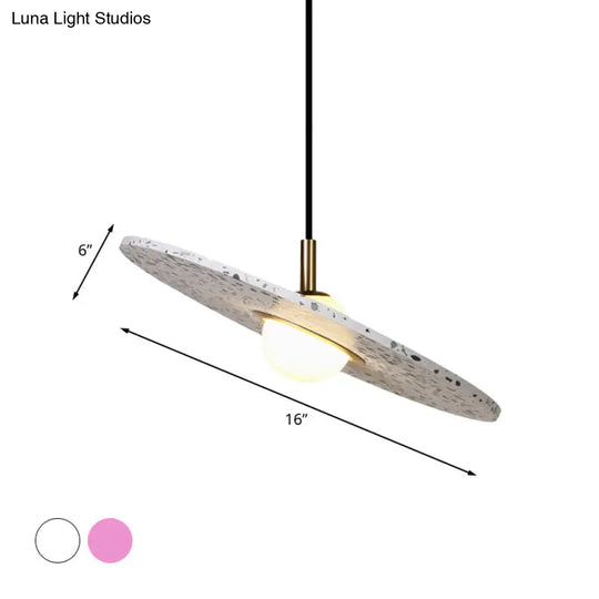 Modern Terrazzo Suspension Light: Round Disc Pendant Lamp For Restaurant - White/Pink Shade Single