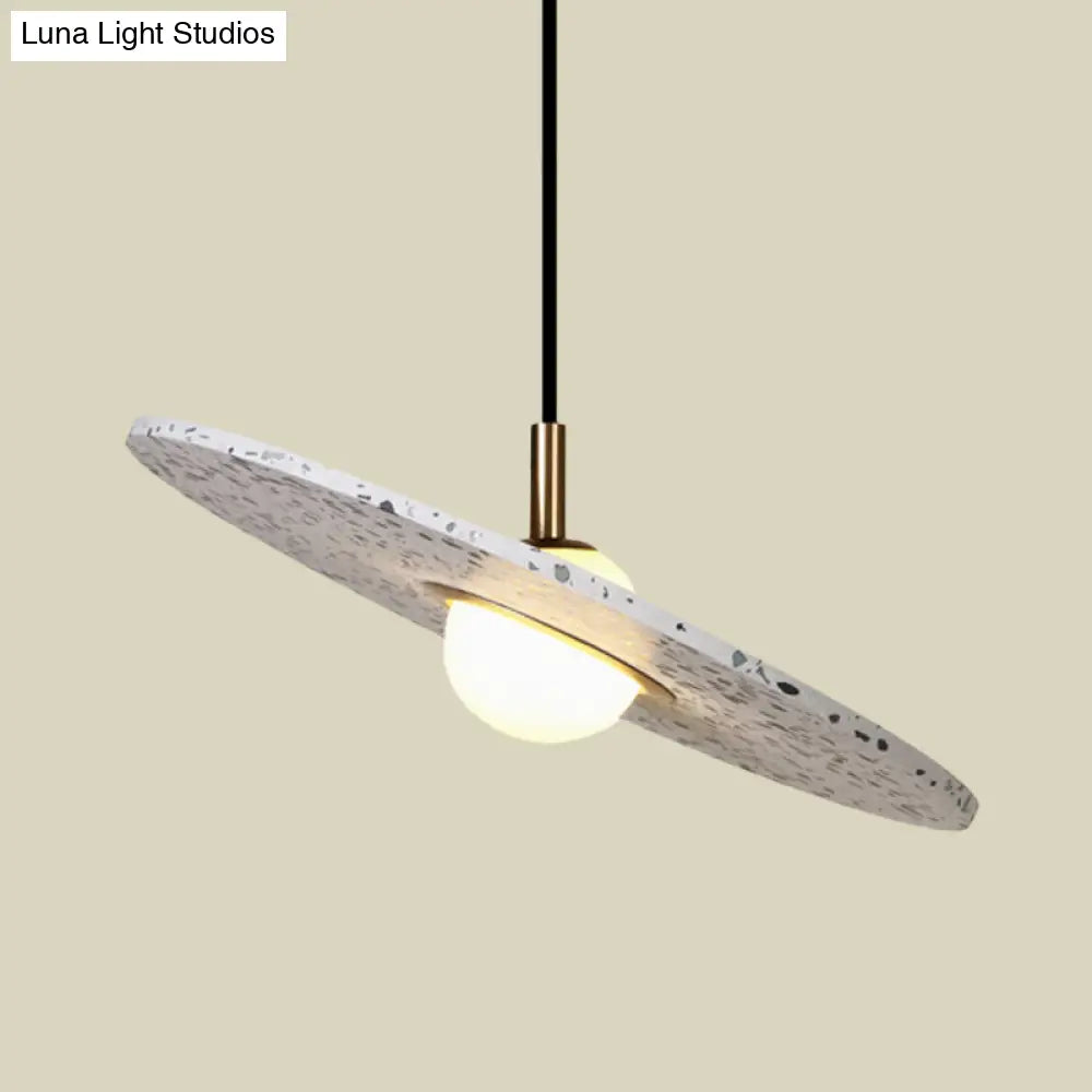 Modern Terrazzo Suspension Light: Round Disc Pendant Lamp For Restaurants - 1-Bulb White/Pink