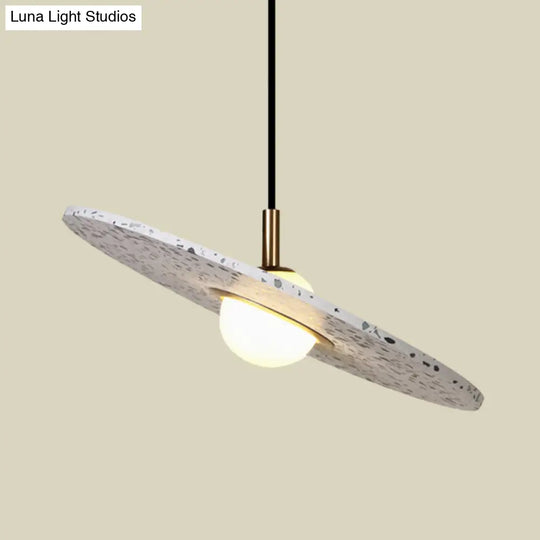 Modern Terrazzo Suspension Light: Round Disc Pendant Lamp For Restaurants - 1-Bulb White/Pink