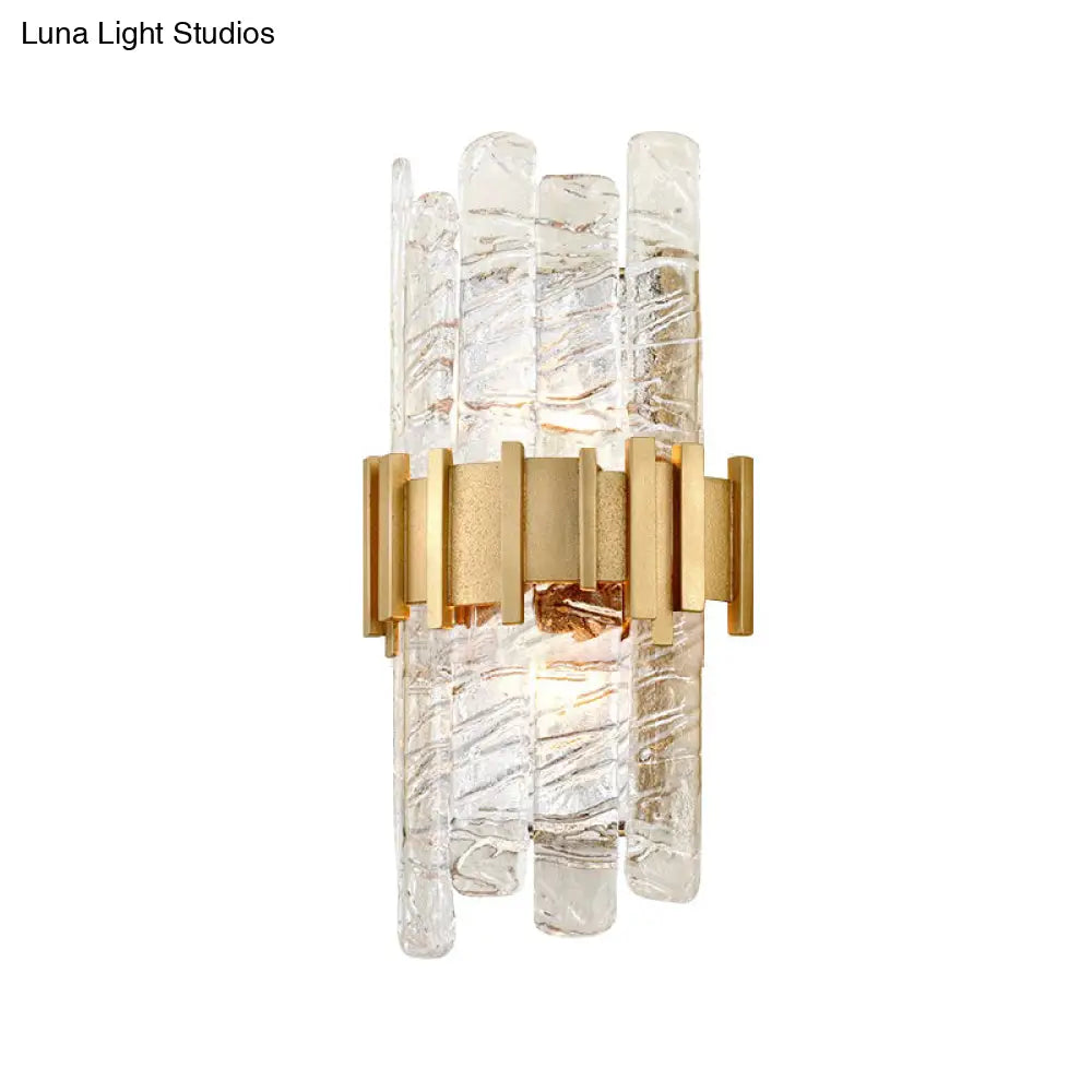 Modern Textured Glass Half-Cylinder Wall Sconce Light Fixture - Gold Finish