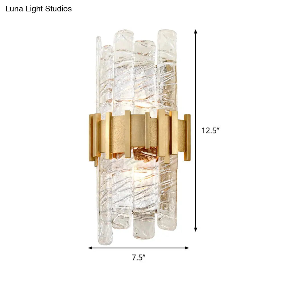 Modern Textured Glass Half-Cylinder Wall Sconce Light Fixture - Gold Finish