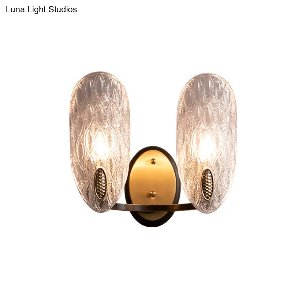 Modern Textured Glass Oval Wall Lamp 1/2-Light Fixture In Black & Gold For Corridor