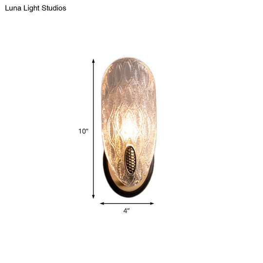 Modern Textured Glass Oval Wall Lamp 1/2-Light Fixture In Black & Gold For Corridor