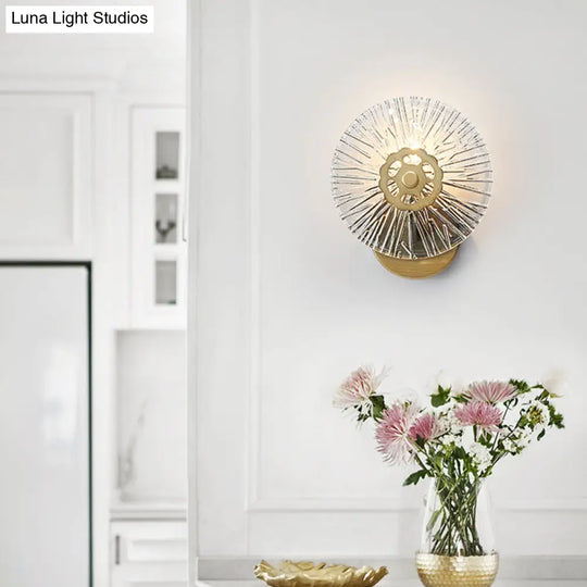 Modern Textured Wall Lamp With Clear Crystal And Metallic Finish In Gold