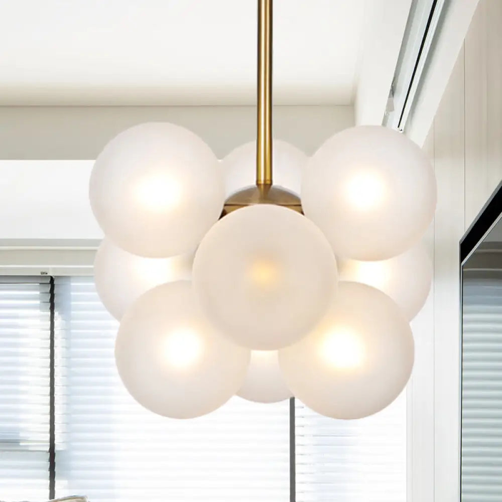 Modern Textured White/Amber Glass Ball Led Chandelier - 9 Heads Hanging Ceiling Lamp For Dining Room