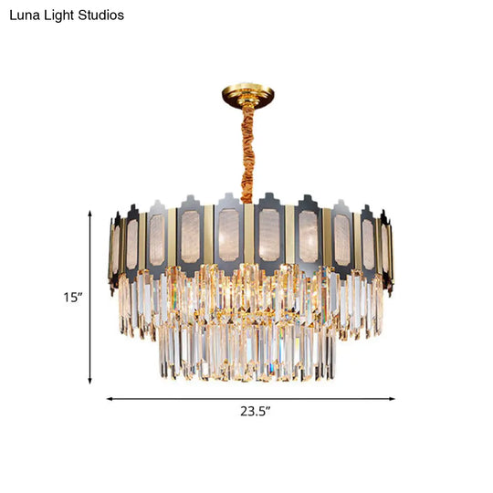 Modern Tiered Bedroom Chandelier Lamp With Clear Crystal 10 Heads Black & Gold Pendant