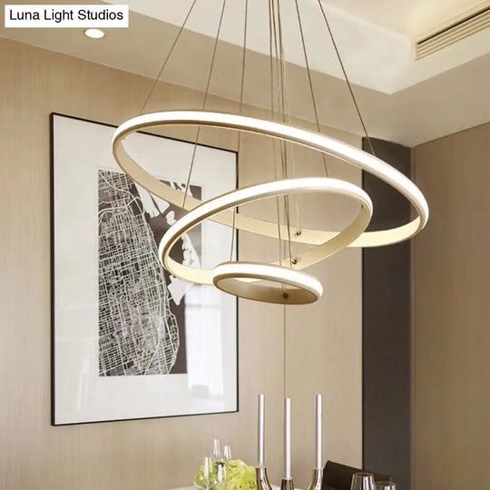 Modern Tiered Circle Chandelier In White - Led Hanging Light For Living Room