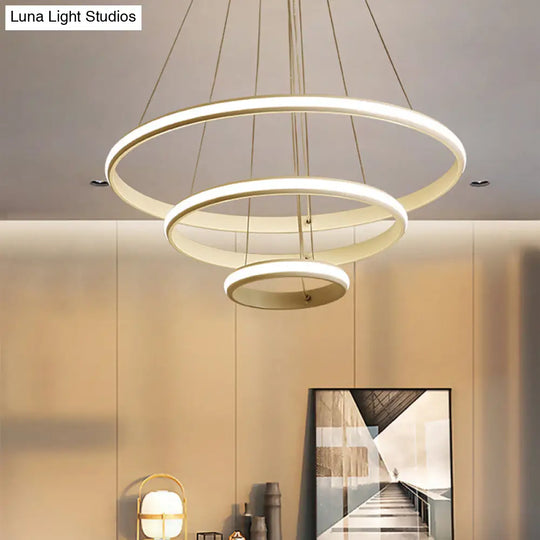 Modern Tiered Circle Chandelier In White - Led Hanging Light For Living Room / Small