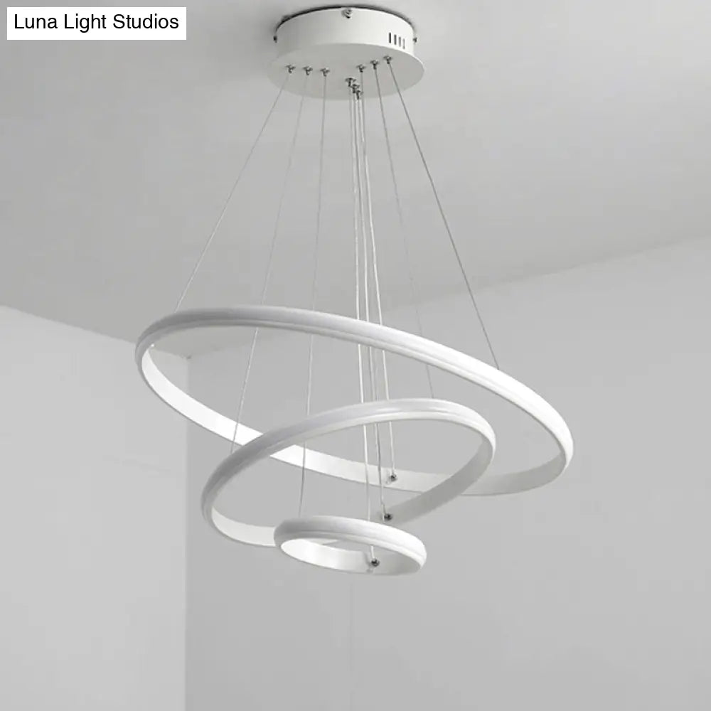 Modern Tiered Circle Chandelier In White - Led Hanging Light For Living Room