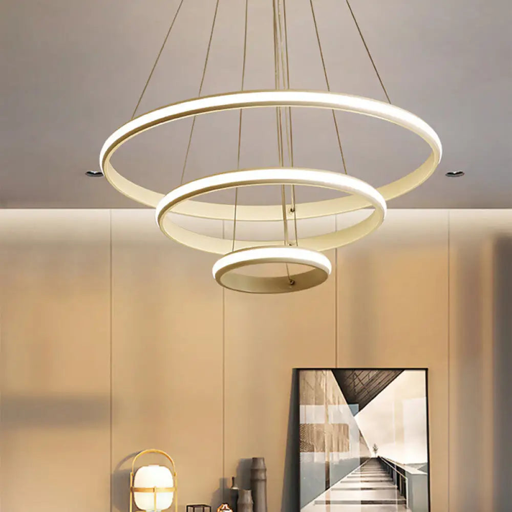 Modern Tiered Circle Led Chandelier Light For Living Room In White / Small