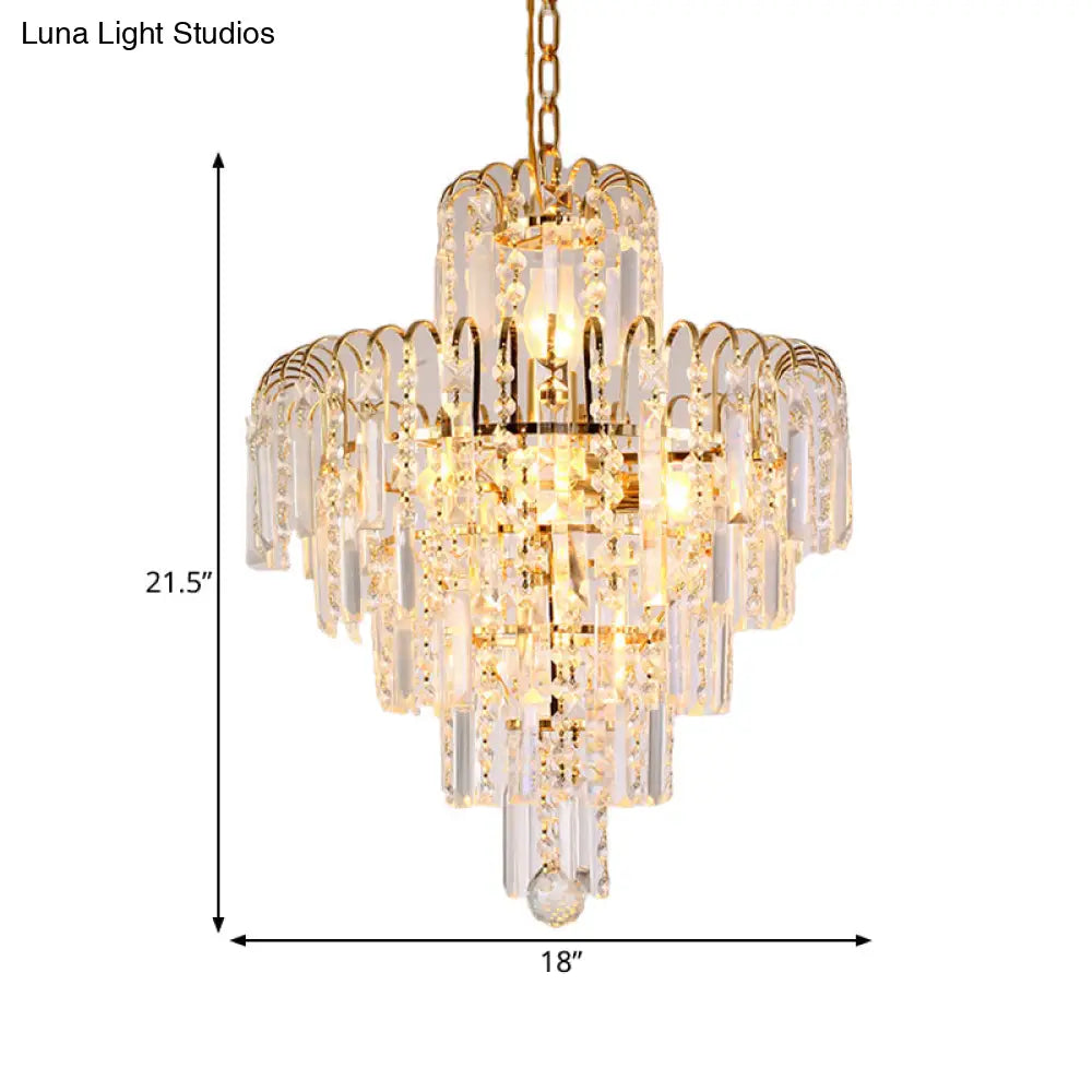 Modern Tiered Crystal Hanging Light Fixture - Gold 4/6/11 Lights 16’/18’/23.5’ Wide