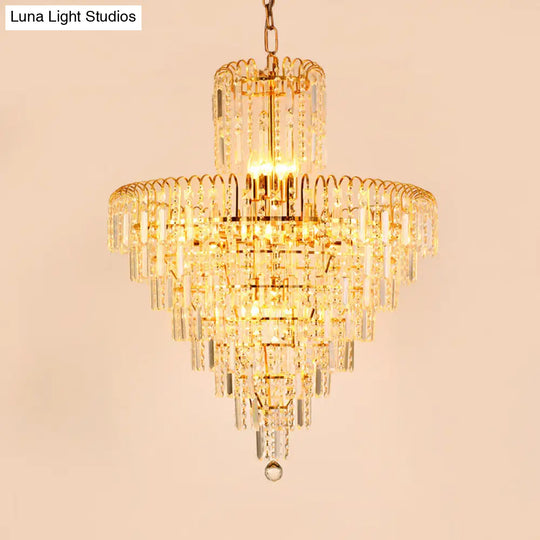 Modern Tiered Crystal Hanging Light Fixture - Gold 4/6/11 Lights 16’/18’/23.5’ Wide