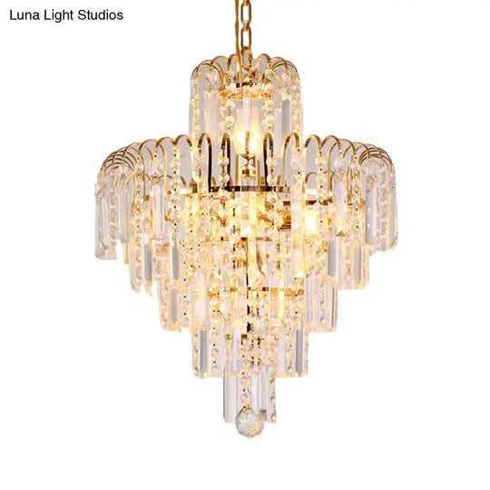 Modern Tiered Crystal Hanging Light Fixture - Gold 4/6/11 Lights 16’/18’/23.5’ Wide