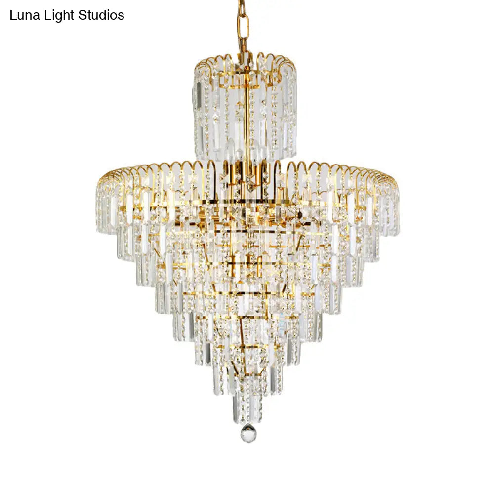 Modern Tiered Crystal Hanging Light Fixture - Gold 4/6/11 Lights 16’/18’/23.5’ Wide