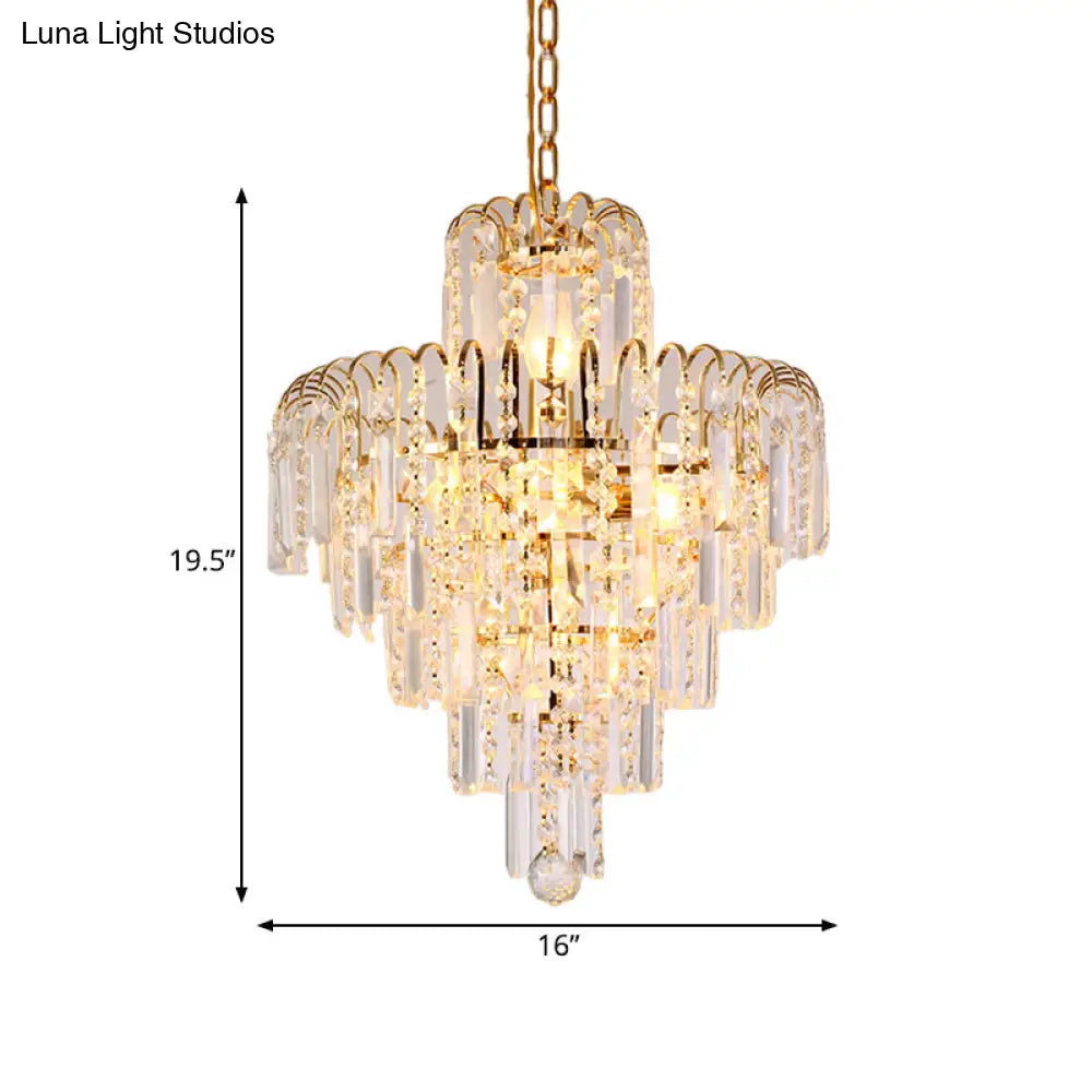 Modern Tiered Crystal Hanging Light Fixture - Gold 4/6/11 Lights 16’/18’/23.5’ Wide