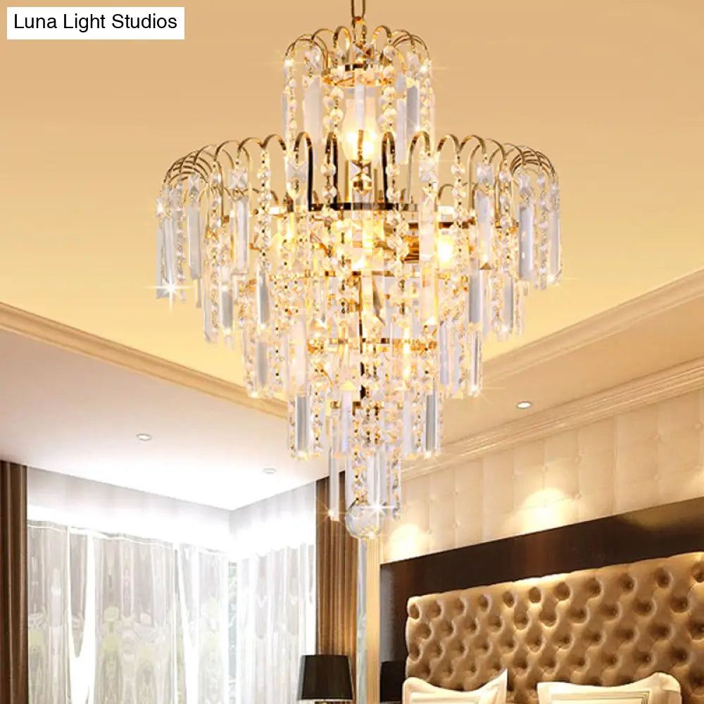 Modern Tiered Crystal Hanging Light Fixture - Gold 4/6/11 Lights 16’/18’/23.5’ Wide