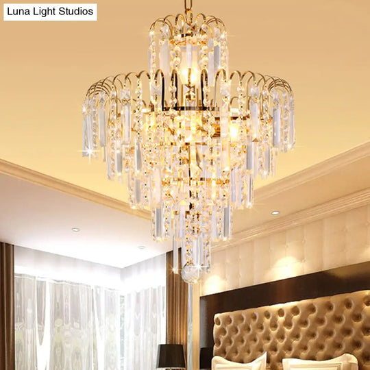 Modern Tiered Crystal Hanging Light Fixture - Gold 4/6/11 Lights 16’/18’/23.5’ Wide