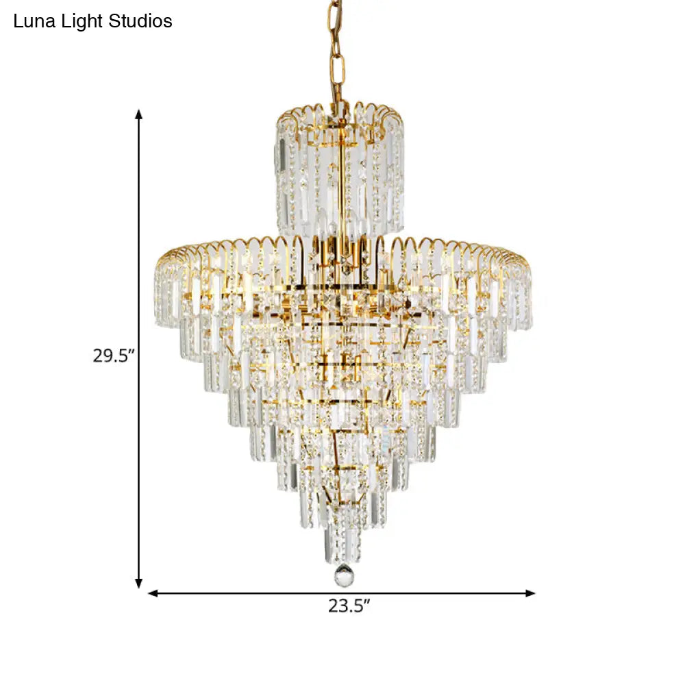 Modern Tiered Crystal Hanging Light Fixture - Gold 4/6/11 Lights 16’/18’/23.5’ Wide