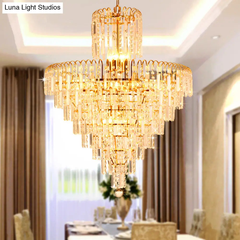 Modern Tiered Crystal Hanging Light Fixture - Gold 4/6/11 Lights 16’/18’/23.5’ Wide